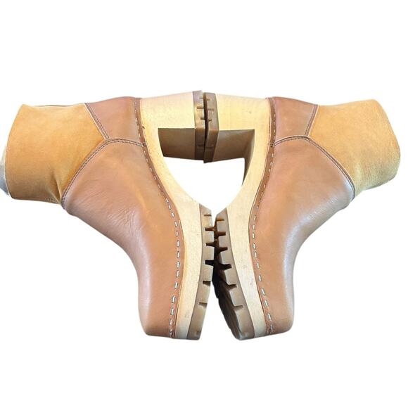 Swedish Hasbeens Shearling-Lined Leather Clog Boots Wood Heel  NEW  EU 37 US 7 - Picture 6 of 9
